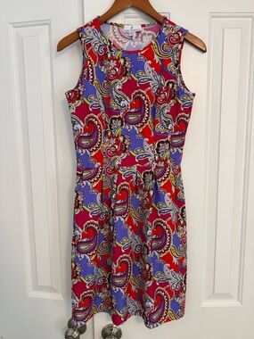 Jude Connally Pink Orange Paisley Floral Print Knit Fit Flare Mini Dress Small